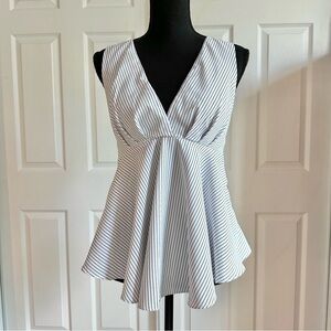 Essue White Striped Self Tie Sleeveless Peplum Top